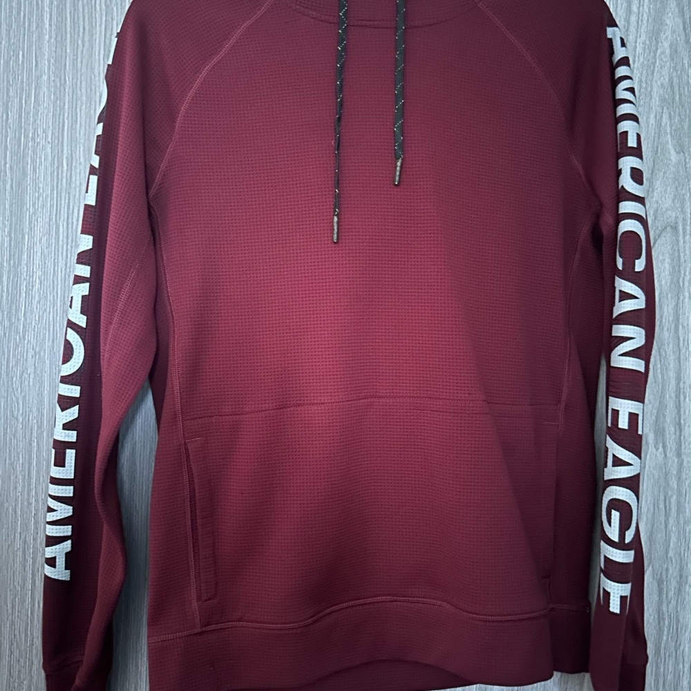 American Eagle Outfitters Maroon Waffle-Knit Hoodie